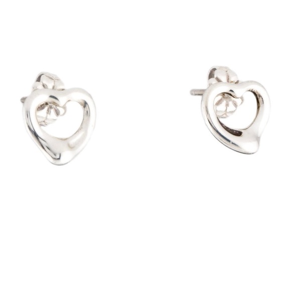 Authentic Tiffany & Co. Open Heart Earrings Sterling Clean - Picture 3 of 5